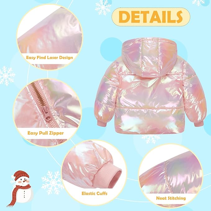 UNICOMIDEA Baby Girl Winter Coat Laser Toddler Jackets Warm Down Outerwear with Hooded for 12M-5T