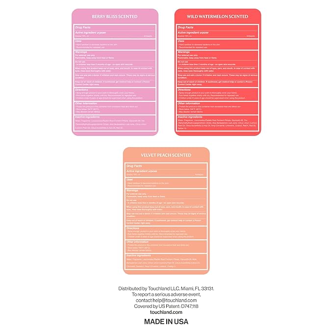 Touchland Hydrating Hand Sanitizer Spray, JUICY Trio Set (Watermelon, Peach, Berry), 1 FL. OZ. Travel Size Power Mist Sprays (Set of 3)