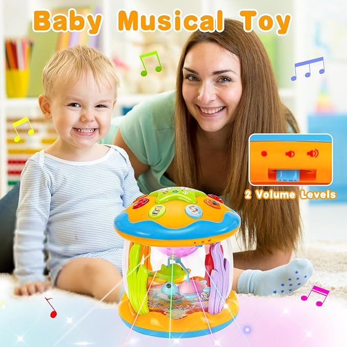 Tsomtto Baby Musical Toys 12 Months Rotating Projector Light Up Infant Tummy Time Toys Sensory Toddler Toy Age 1-2-4 New Birthday Gifts for 1 Year Old Girl Boy Baby Aquarium Learning Toy