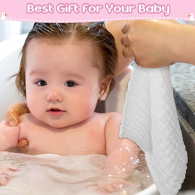Breling 20 Pcs Baby Muslin Washcloth 12 x 12 Inch 100% Cotton Soft and Absorbent Muslin Washcloth Burp Cloth Wipe Newborn Face Towel for Baby Boy Girl Sensitive Skin(White)