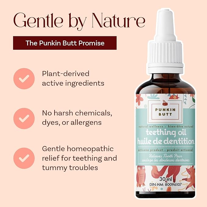 Punkin Butt Teething Oil for Babies, Herbal Plant-Based Formula Infused with Chamomile, Clove & Peppermint & Enhanced with Natural Homeopathics - Chamomilla, Phytolacca & Rheum, 1oz Bottle