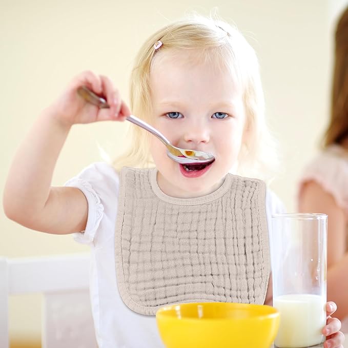 Tallew 8 Pack Baby Bibs and Muslin Burps for Baby Boy Girl Drooling and Teething 20" x 10" Burp Cloths Absorbent Rag Soft Cotton Bibs for Newborn Toddler Infant 0-24 Month Essentials(Brown Series)