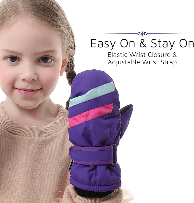 F Flammi Toddler Kids Snow Mittens with String Waterproof Ski Mittens Thinsulate Winter Gloves for Baby Girls Boys