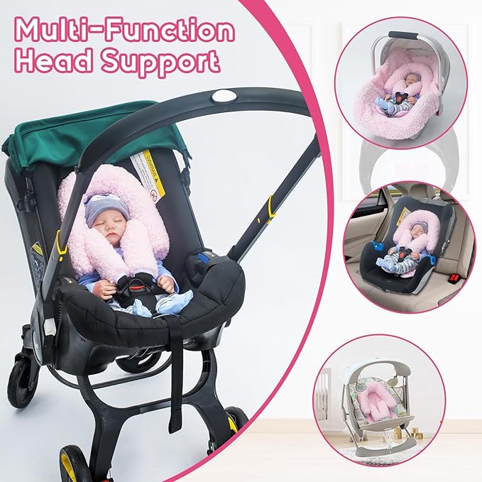 Winter Infant Car Seat Insert, Newborn Car Seat Head Support with 2 Car Seat Strap Pads, Plush Fleece Car Seat Cushion for Baby, Warm Stroller Padding for Swing, Bouncer, Rocker, Carseat