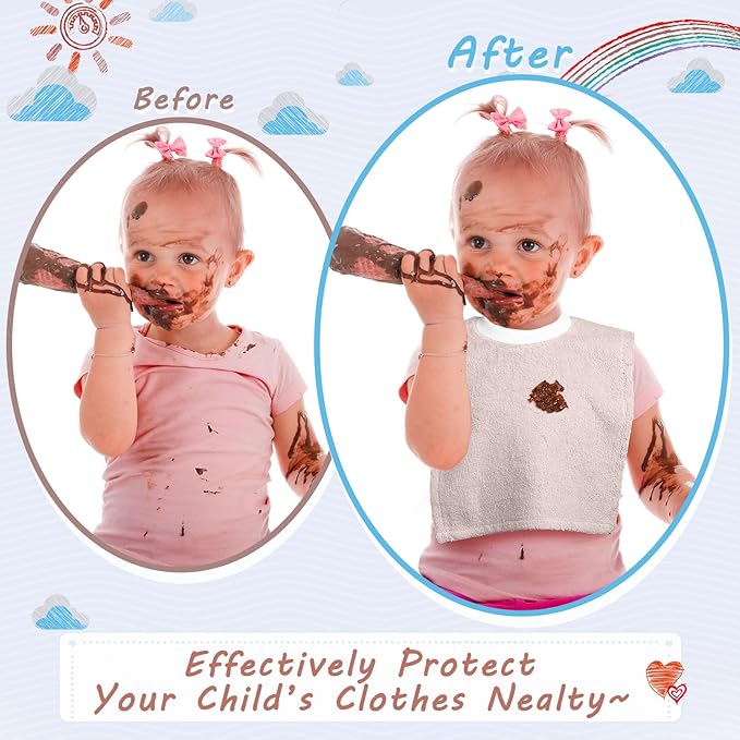 Foaincore 3 Pieces Full Coverage Toddler Bibs Pullover Baby Bibs Absorbent Cotton Terry Towel Toddler