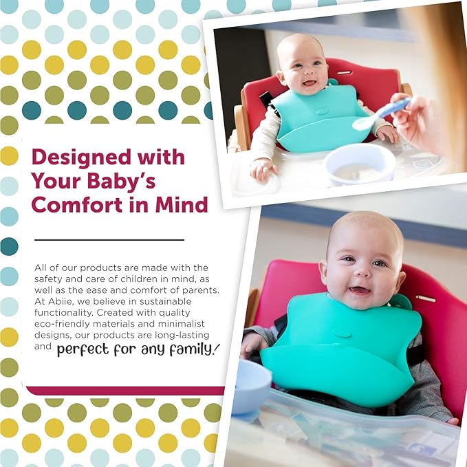 Abiie Ruby Wrapp Silicone Bibs for Babies with Front Pocket - Waterproof Bib - Stain Resistant - Silicone Toddler Bibs