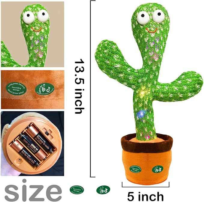 Interactive Baby Toys Dancing Talking Cactus Toy,Funny Gift for Infant 6-18 Months, Singing Musical Record Repeat What You Say Light Up Toy for Toddler 1 2 3 Year Old Boy Girl (Volume Adjustment)
