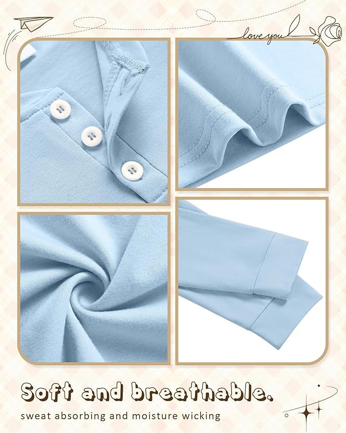 4 Pack Boys' Long Sleeve Shirts Girls' Henley Tees Toddler Baby Knit Casual Tops Kids Fall Clothes Unisex