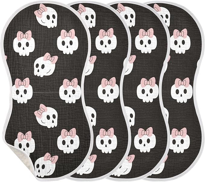 vvfelixl Baby Burp Cloths Skulls Bow Halloween Baby Newborn Cotton Burping Cloths Set Baby Washcloths 4 Pack