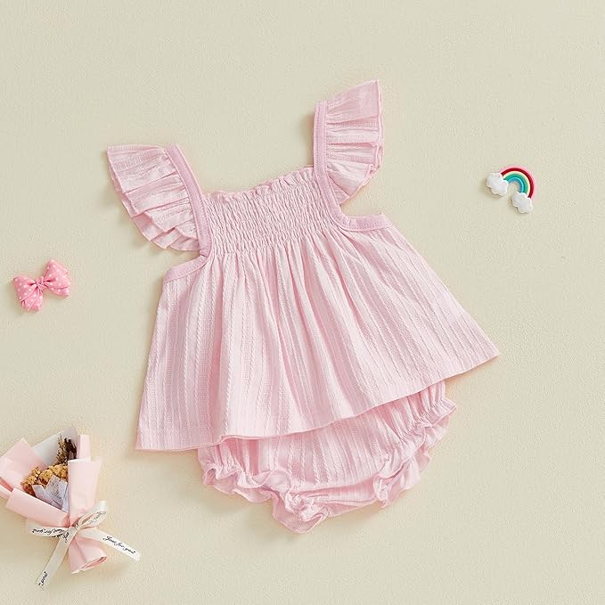 Mubineo Baby Girl Summer Clothes Cute Ruffle Tops Dress Shorts Outfits Set Infant Toddler Shrit Bloomers Princess Outfit