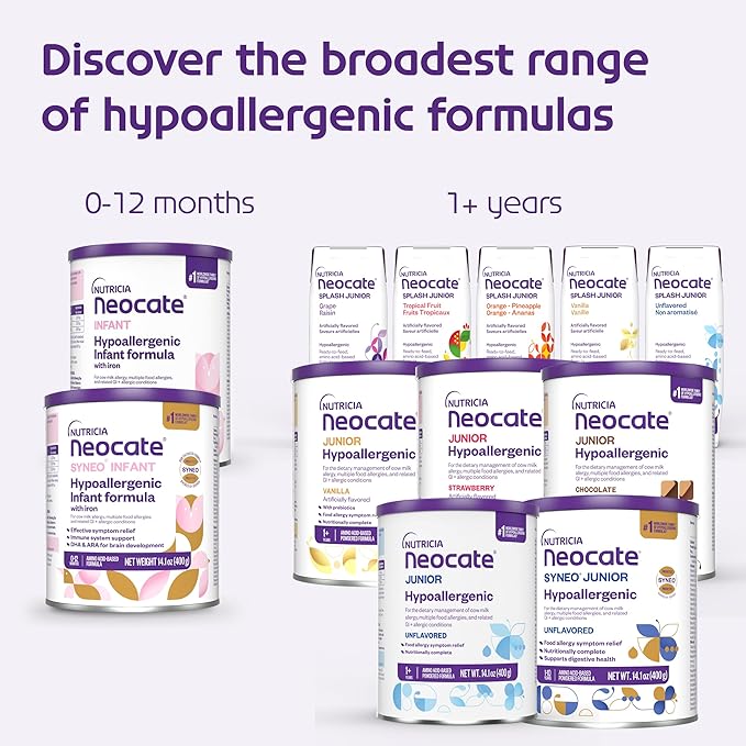 Nutricia Neocate Junior - Hypoallergenic, Dairy-free, Amino Acid-Based Formula for 1+ Years - For Toddlers, Kids & Teens - Powdered Formula - Strawberry - 14.1 oz can (Case of 4)