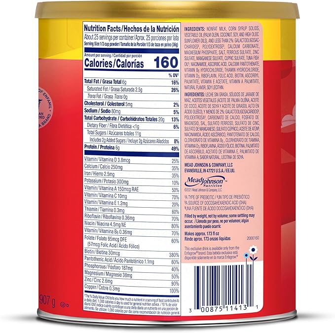 Enfagrow Premium Toddler Nutritional Drink, Made with Real Milk, Brain-Building Omega-3 DHA, Nutrients and Prebiotics for Growth & Immune Support, Non-GMO, Toddler Milk Powder, 32 Oz Can