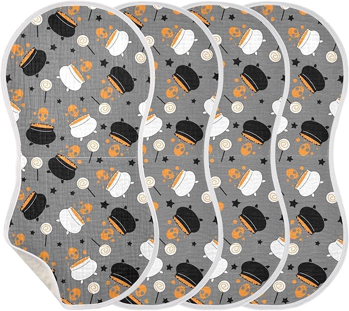 vvfelixl Baby Burp Cloths Halloween Witch Cauldron Baby Newborn Cotton Burping Cloths Set Baby Washcloths 4 Pack