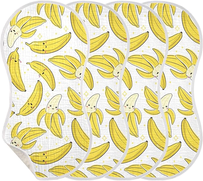 vvfelixl Muslin Burp Cloths Cute Bananas Baby Washcloths for Baby Girl Boys 2 Pack White