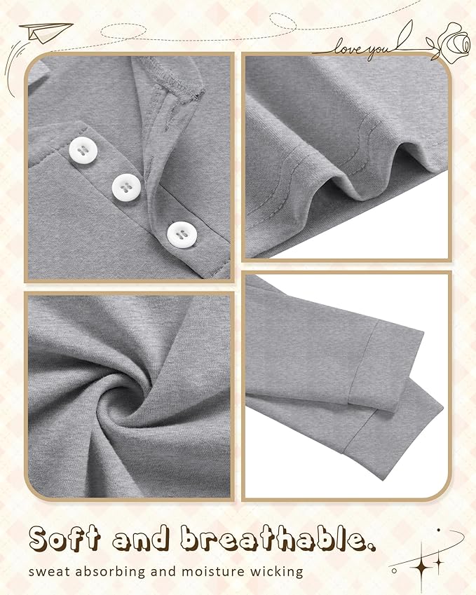 4 Pack Boys' Long Sleeve Shirts Girls' Henley Tees Toddler Baby Knit Casual Tops Kids Fall Clothes Unisex