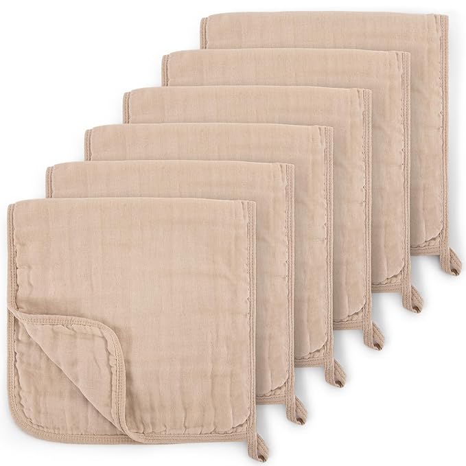 Maliton Muslin Burp Cloths for Baby Girl 6 Pack Large 20''x10'' 100% Cotton Burp Rags Absorbent and Soft 6 Layers Muslin Cloth Baby Boy Newborn Essentials Must Haves (Coffee)