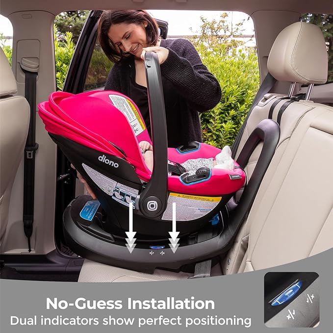 Diono LiteClik30 RXT SafePlus Infant Car Seat and Base, Rear-Facing for Infants 4-30lbs, SafePlus Engineering, with Infant Insert, UPF 50+ Sunshade (Pink Cotton Candy)