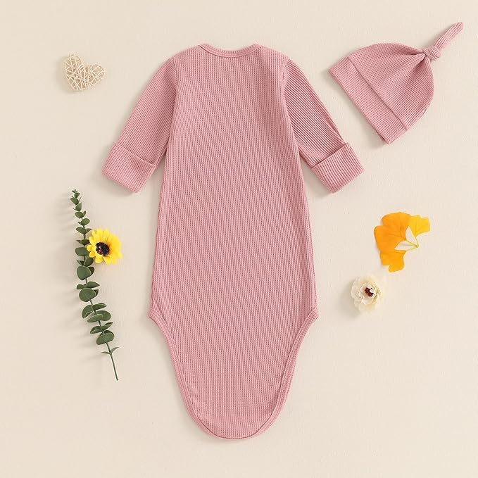 Newborn Boy Girl Coming Home Outfit Baby Infant Sleeper Gown Nightgown Outfits Cute Fall Winter Pajamas and Hat