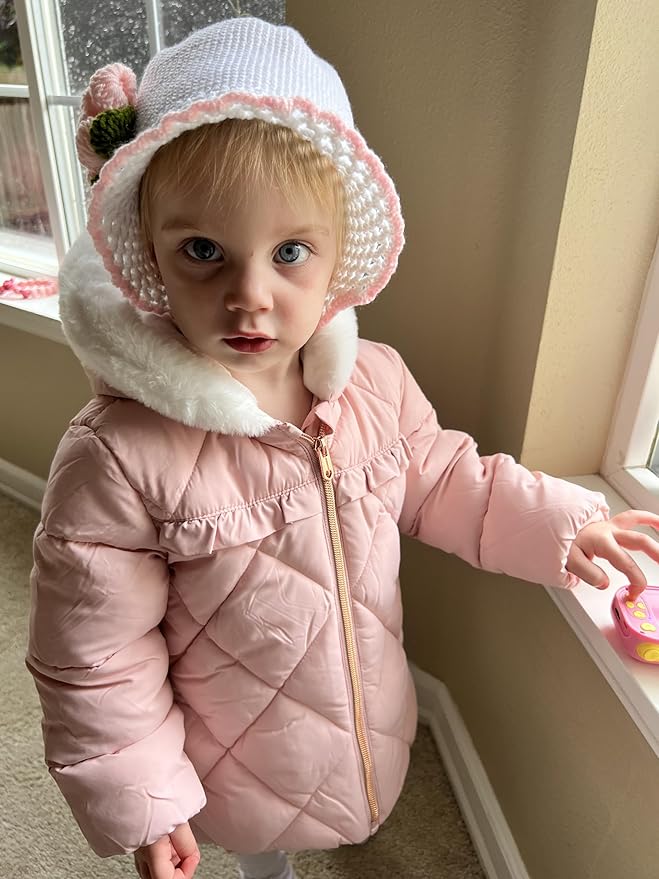 Rokka&Rolla Baby Girls' Water-Resistant Puffer Jacket Hooded Winter Coat with Soft Mini Fur Lining for Newborn Infant Toddler