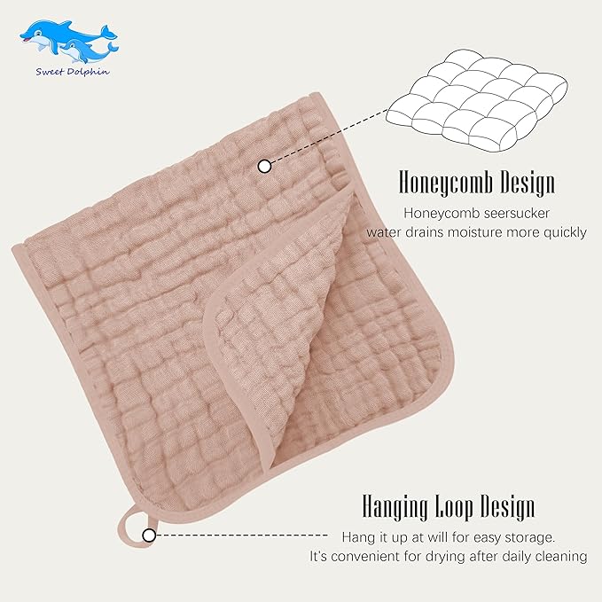SWEET DOLPHIN 12 Pack Muslin Burp Cloths Large 100% Cotton Burping Clothes for Baby Drool - Absorbent and Soft Boys & Girls Milk Spit Up Rags for Newborn Essentials Registry - Muted Terracotta