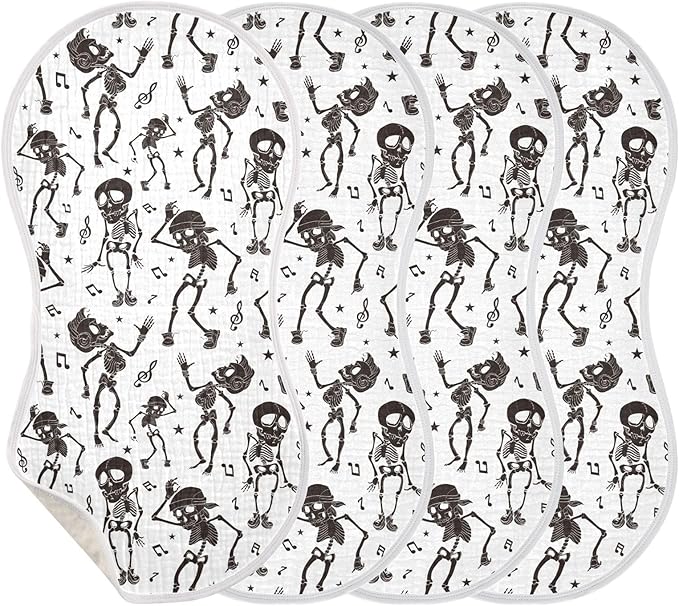 vvfelixl Black White Dancing Skeletons Burp Cloths for Baby Boy Girls Baby Washcloths Burp Rags 1 Pack