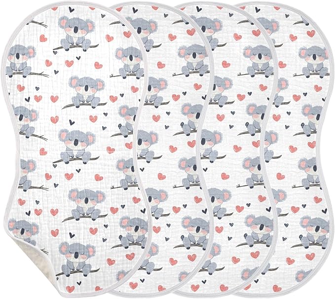 vvfelixl Baby Burp Cloths Cute Koala Bear on Trunk Baby Newborn Cotton Burping Cloths Set Babys Washcloths 4 Pack