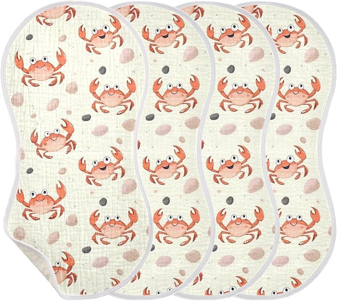 vvfelixl Baby Burp Cloths Cute Cartoon Crab Waves Claws Baby Newborn Cotton Burping Cloths Set Babys Washcloths 4 Pack