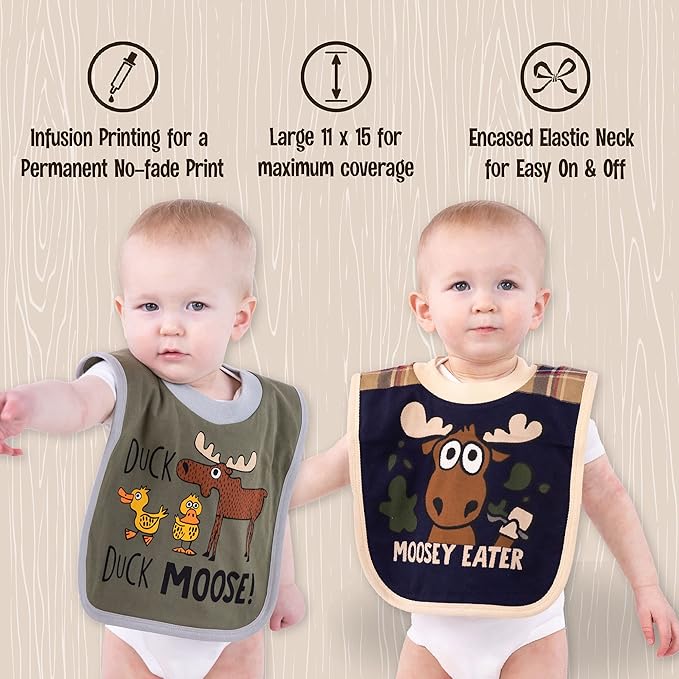 LazyOne Animal-Print Baby Bibs, Infant Bibs, Cute Baby Shower Gifts, One Size, Pack of 2
