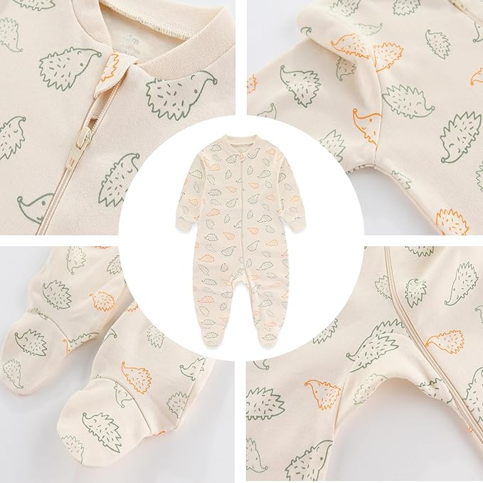 Baby Girls Boys Footed One-Piece Romper Cotton Long Sleeve Jumpsuit Zip Front Footie Romper 0-12 Month