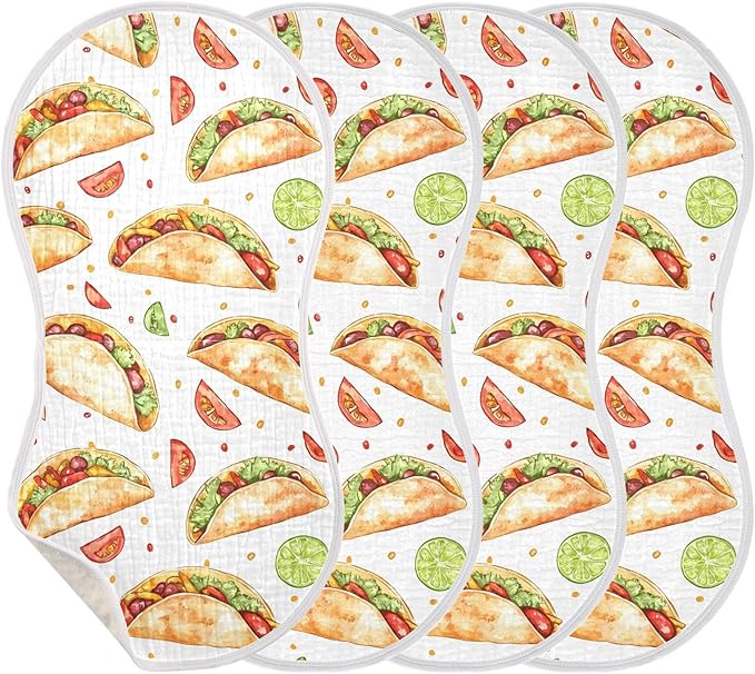 vvfelixl Cartoon Spicy Mexican Tacos Burp Cloths for Baby Boy Girls Baby Washcloths Burp Rags 1 Pack