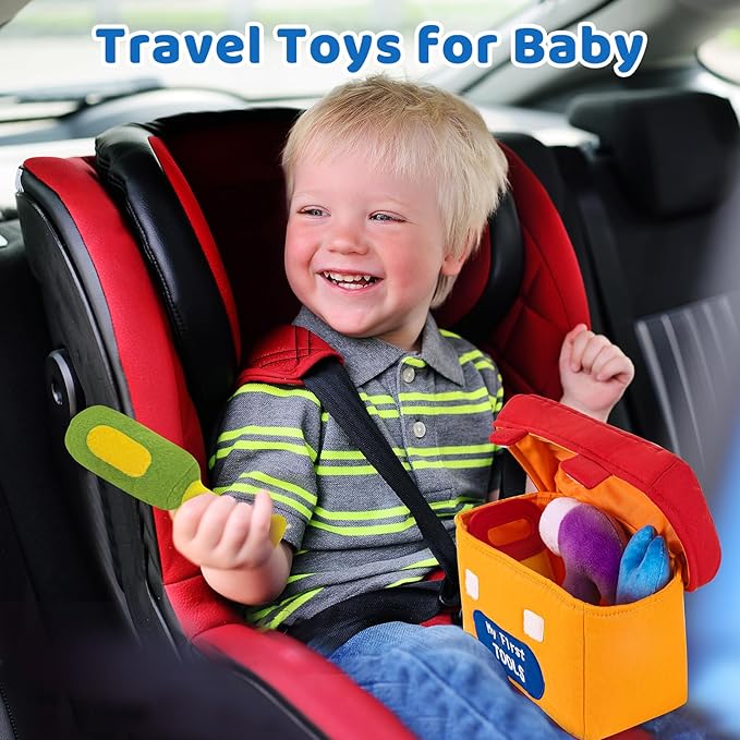 KMUYSL Baby Toys 0-6-12 Months, My First Tools Plush Toys -4 Pcs Sensory Playset Soft Toys with Squeaker Crinkle for 0-6-9-12 Months Newborn Infant, Birthday Christmas Gifts for Boys Girls