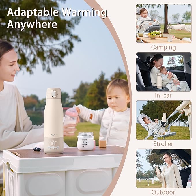 Portable Bottle Warmer for Travel, 12Oz Portable Milk Warmer with Long Battery Life, Fast Heating for Breastmilk, Formula, Water, Smart Temp Control & Keep Warm, Ideal for On The Go Feeding