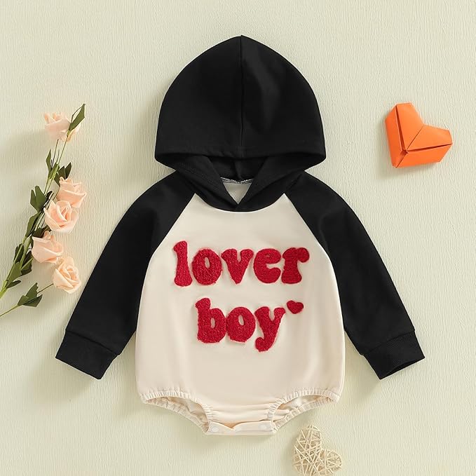 Thorn Tree Baby Boy Valentines Outfit Hooded Sweatshirt Bubble Romper Newborn Sweater Infant Onesie Hoodie