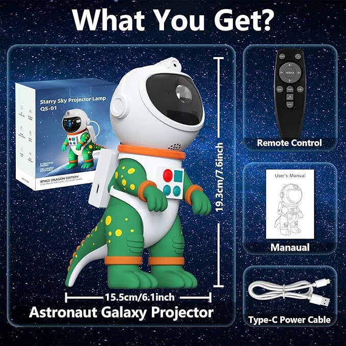 PANAMALAR Dinosaur Star Galaxy Projector, Astronaut Galaxy Light Projector 360 Rotation with Remote Control/Nebula Effect/Timer, Starry Sky Night Light Projector for Kids Bedroom Christmas Party