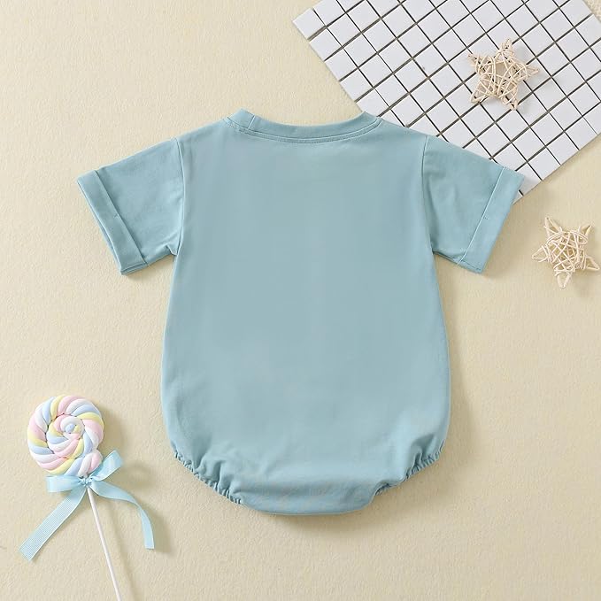 Jimonda Baby Boy Girl Bubble Romper Solid Color Bodysuit Short Sleeve Organic Cotton T-Shirt