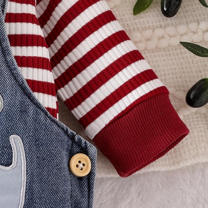 Baby Boy Clothes Fall Winter Outfits Long Sleeve Striped Romper Cute Cartoon Jeans Overalls Pants Set 0-18 Months