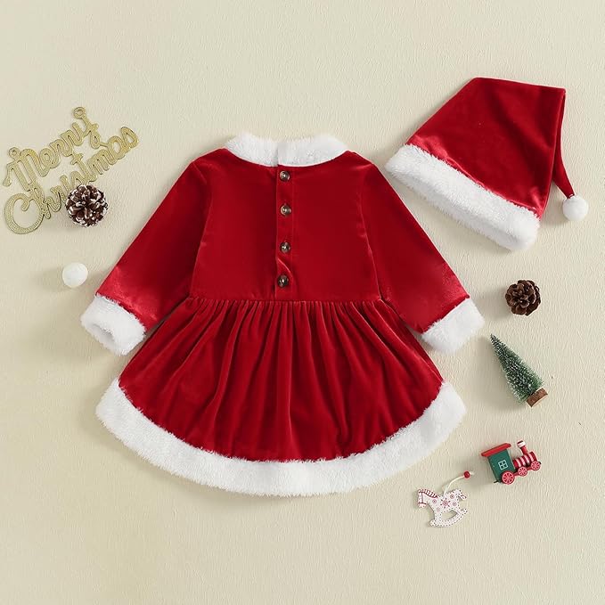 Newborn Christmas Outfit Baby Girl Plaid Romper Dress Infant Ruffle Long Sleeve Ribbed Bodysuit Headband Clothes