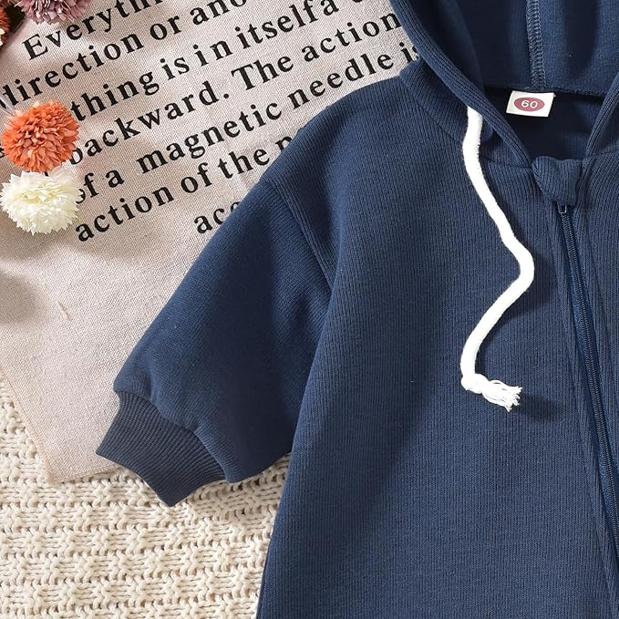 Unutiylo Unisex Baby Boys Girls Long Sleeve Infant Baby Zipper Hooded Jumpsuits Romper Loose Outfit Clothes