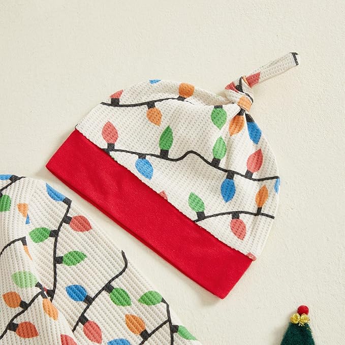 Baby Girl Boy Christmas Outfit Long Sleeve Lights Zipper Footie Romper Cute Newborn Infant Waffle Jumpsuit