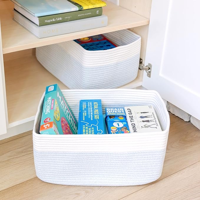 NaturalCozy Storage Baskets 16.8”x13”x7.6” Cotton Rope Woven Baskets for Organizing 3-Pack | Toy Storage Bins | Basket for Shelves, Laundry, Blanket, Clothes, Closet, Kitchen, Bathroom, Gifts