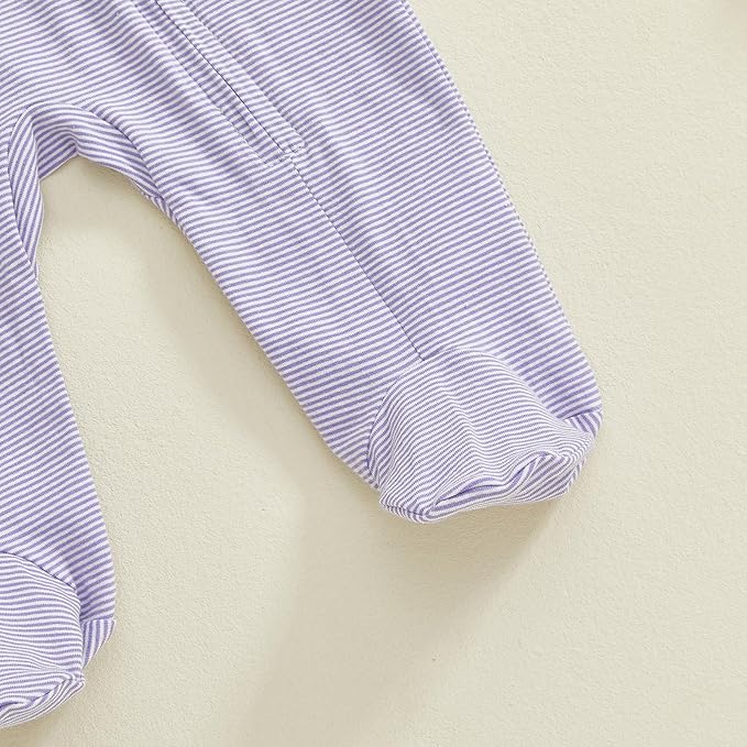 Gaono Newborn Baby Girl Romper Waffle Knit Striped Long Sleeve Doll Collar Heart Bow Jumpsuit Bodysuit Fall Winter Clothes