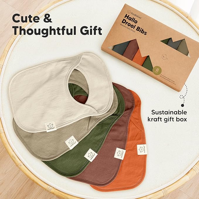 KeaBabies 8-Pack Baby Bibs for Boys, Girls - Pullover Bibs for Drooling Teething Baby Girl & Boy Toddler, Newborn, Soft & Absorbent, Cute Colors, Large Torso Coverage Keep Infant Clean & Dry (Brick)