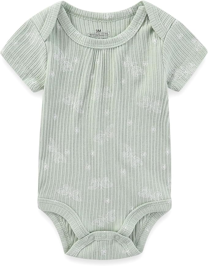 Baby Bodysuit 6 Pack Soft Mixed Ribbed Short Sleeve Romper Infant Boy Girl Clothes Set