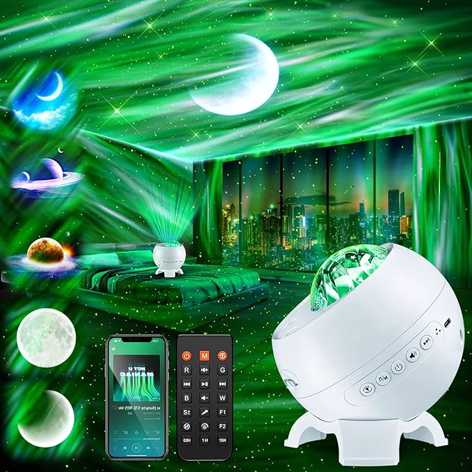 Galaxy Projector Northern Lights Projector,180 Lighting Modes Galaxy Light Projector, 15 White Noise&Bluetooth Northern Lights Projector, Remote+Timer Star Projector Galaxy Light Projector, Star Gifts