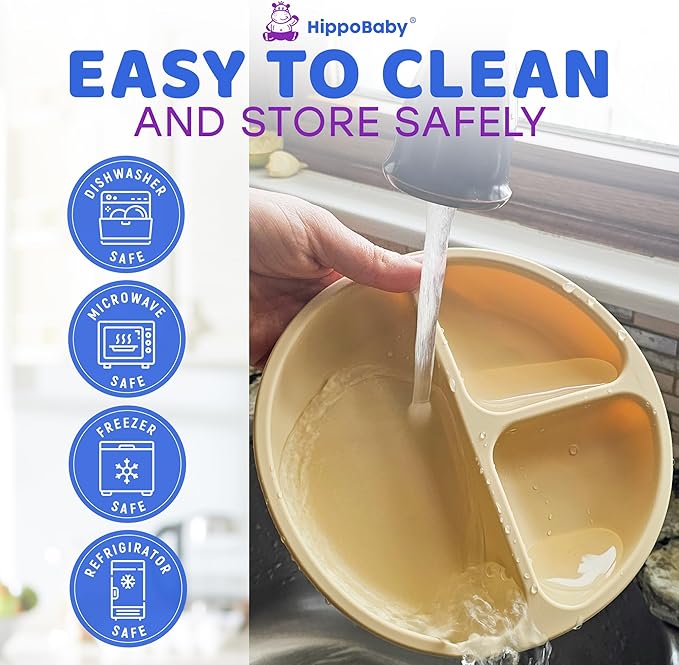 Baby Led Weaning Supplies | 10 Piece Silicone Baby Feeding Set | Baby Toddler Bib Cup Divided Plate and Bowl Self Feeding Spoons Dish Set | Baby Utensils | Toddler Feeding Supplies (Cream)