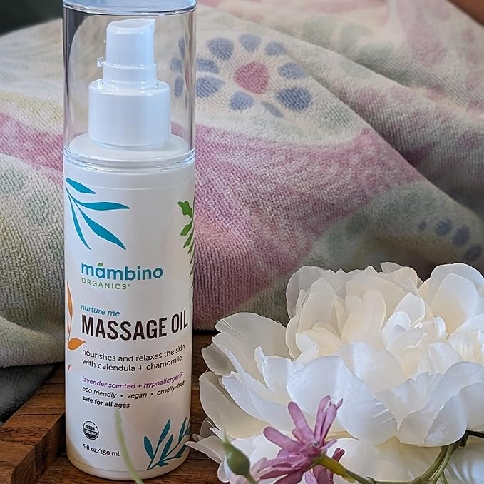 Mambino Organics Massage Baby Oil, Body Oil for After Shower, Egyptian Calendula, Chamomile & Lavender Infused, Gentle for Baby & Kids, 5 fl oz, 3-Pack