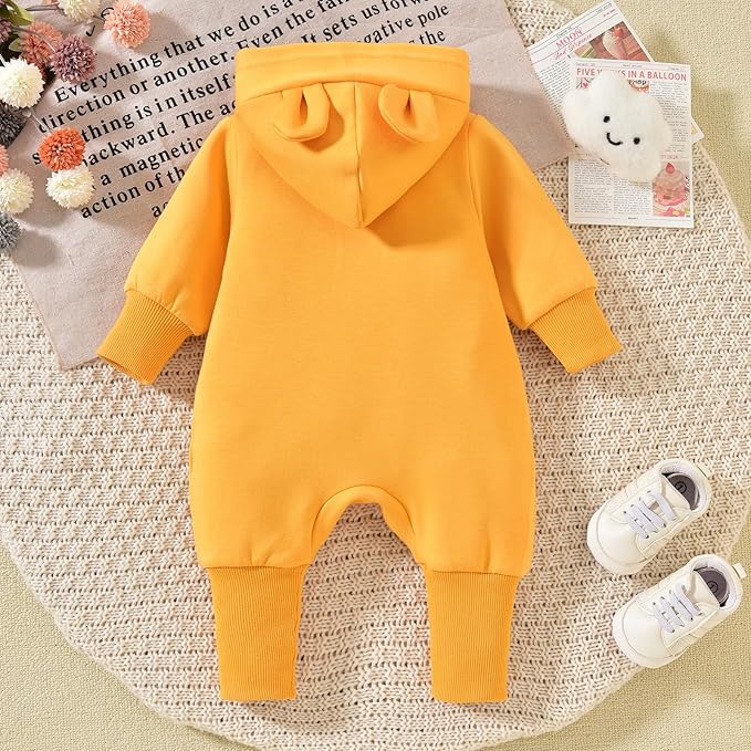 Unisex Baby Hooded Jumpsuit Infant Boy Girl Long Sleeves Romper Fall Winter Spring Outfits Preemie-18 Months