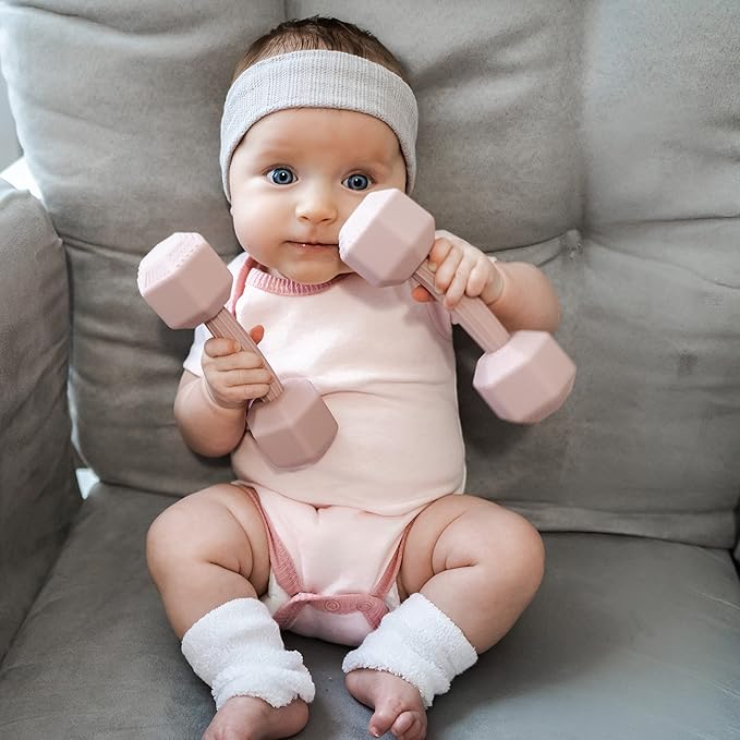 Baby Dumbbell - Silicone Infant Rattle Teether, Toddler Sensory Toy, Durable Safe Exercises Workout Weight - Great Gift for Girls and Boys (1pcs - Black)