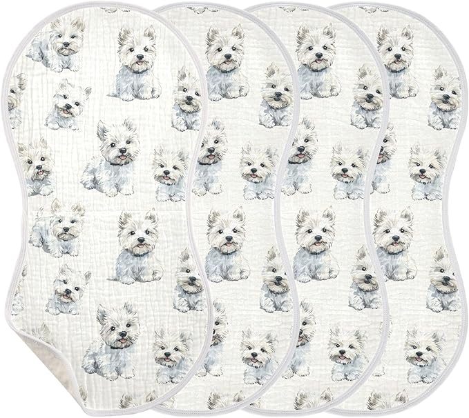 vvfelixl Muslin Burp Cloths Cute Cartoon West Highland Terriers Baby Washcloths for Baby Girl Boys 2 Pack
