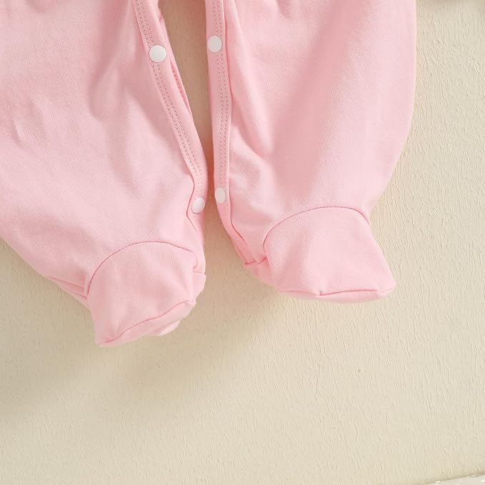 Gaono Newborn Baby Girl Romper Waffle Knit Striped Long Sleeve Doll Collar Heart Bow Jumpsuit Bodysuit Fall Winter Clothes